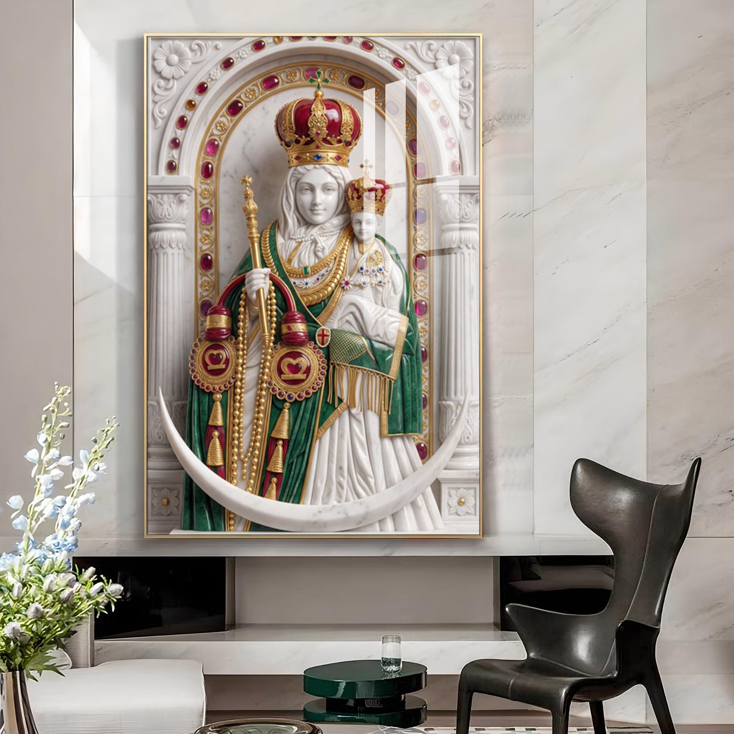 Velankanni Mother Mary Glass Finish Vertical Wall Art