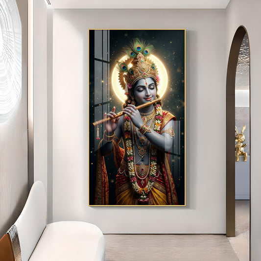 Divine Hare Krishna Glass Finish Vertical Wall Art