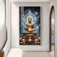 Meditating Buddha Glass Finish Vertical Wall Art
