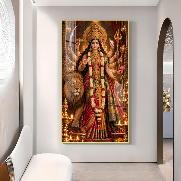 Maa Sherawali Glass Finish Vertical Wall Art