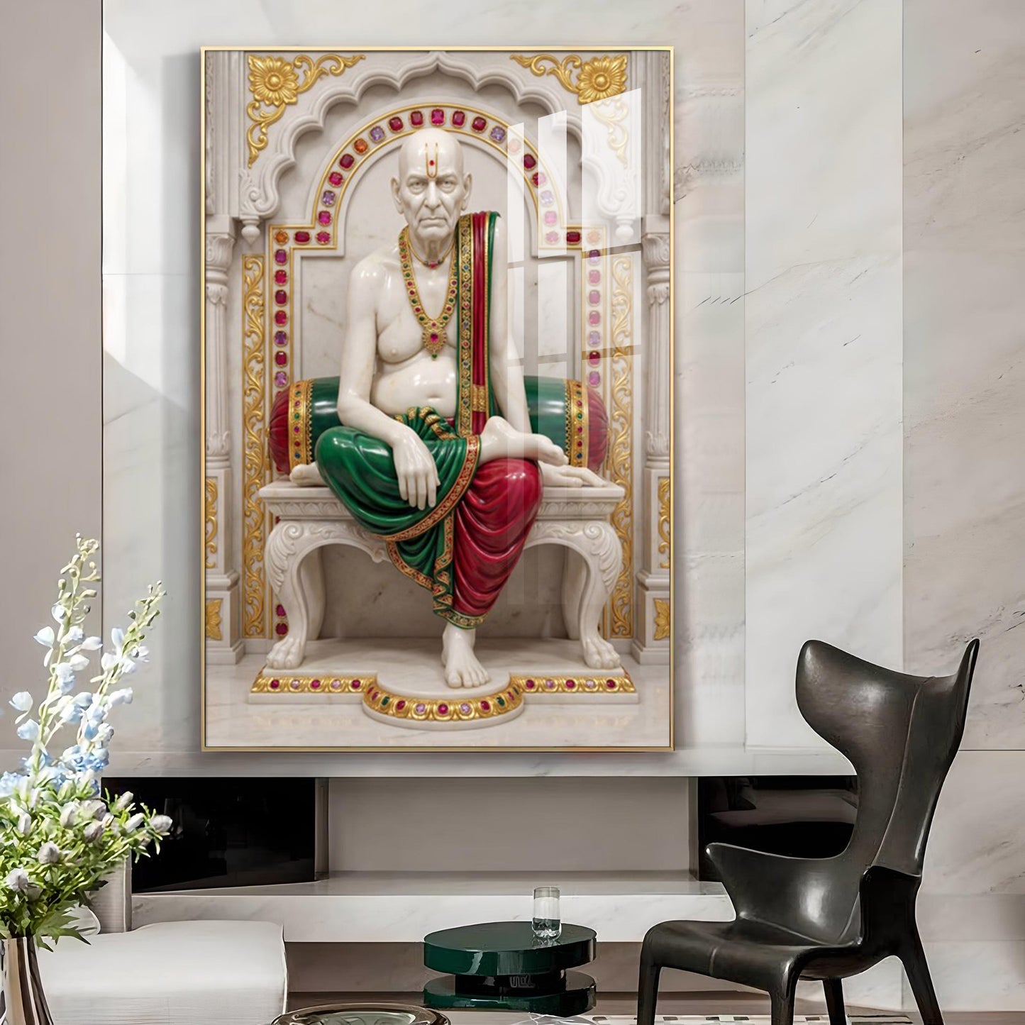 Jai Swami Samarth Glass Finish Vertical Wall Art