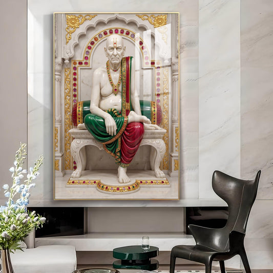 Jai Swami Samarth Glass Finish Vertical Wall Art