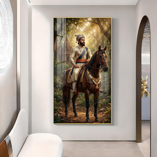 Maratha Shivaji Maharaj Glass Finish Vertical Wall Art