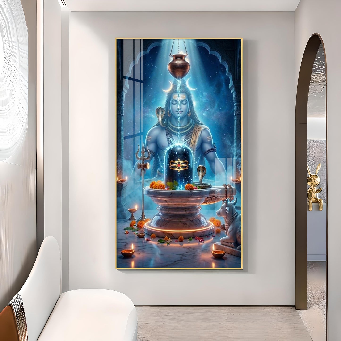 Lord Shiv Bhagwan Glass Finish Vertical Wall Art