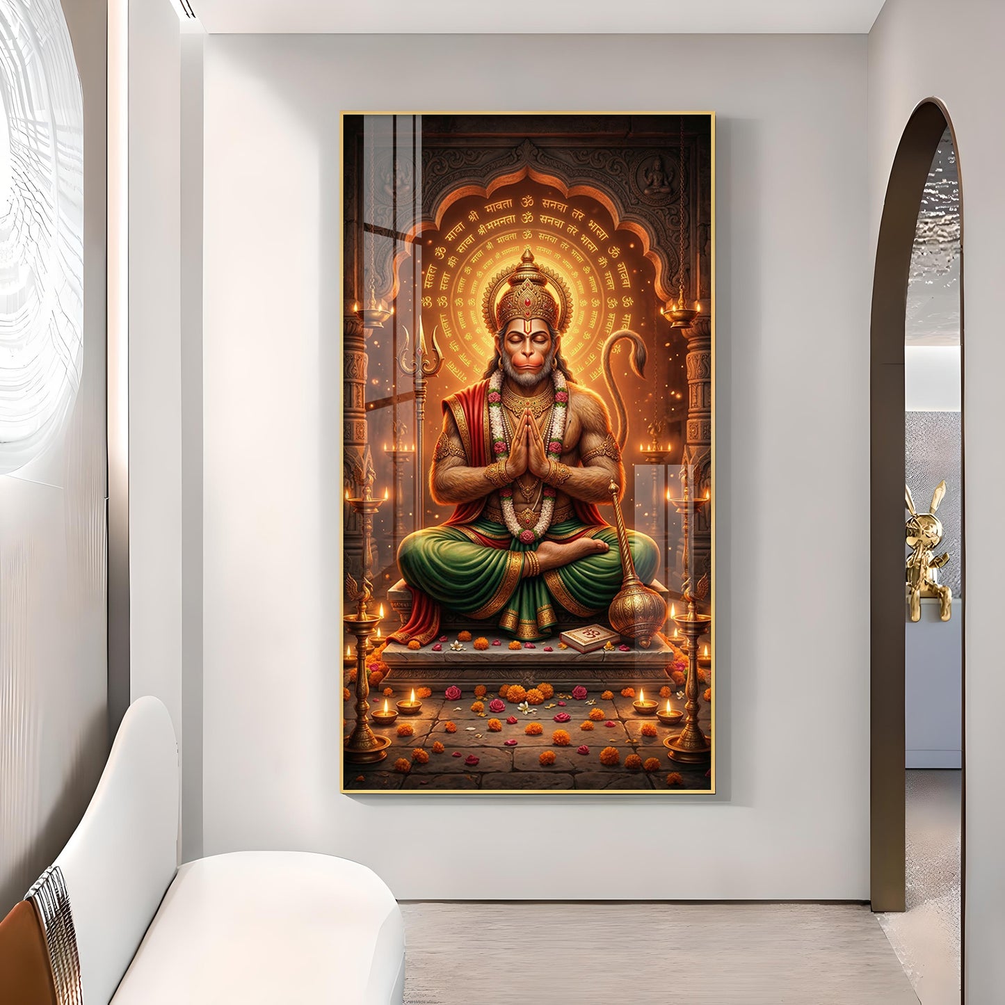 Hindu God Hanuman Ji Glass Finish Vertical Wall Art
