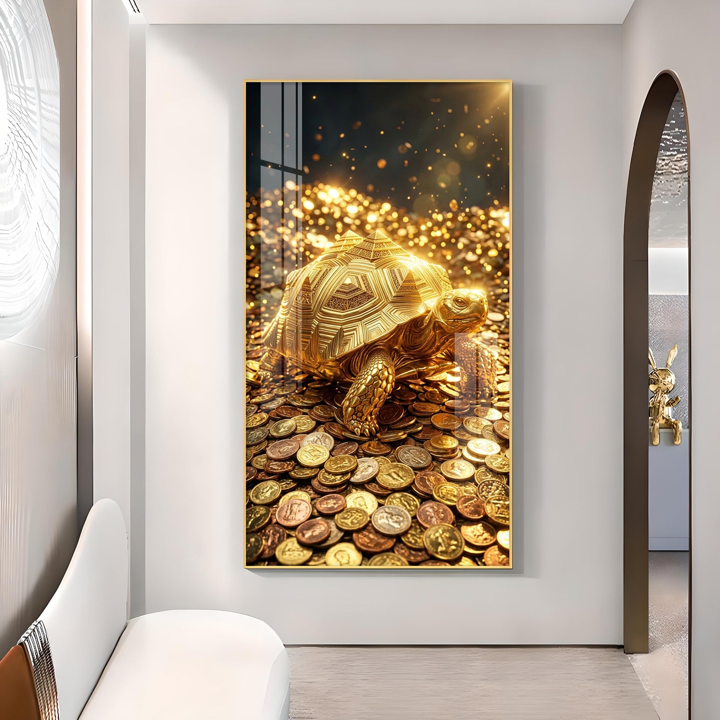 Lucky Turtle Glass Finish Vertical Wall Art