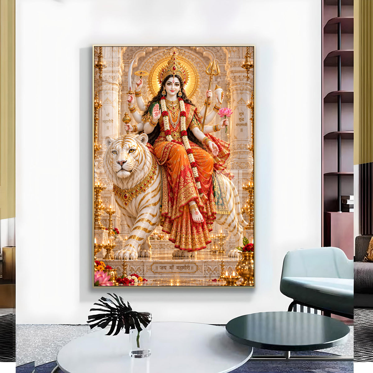 Maa Adishakti Glass Finish Vertical Wall Art