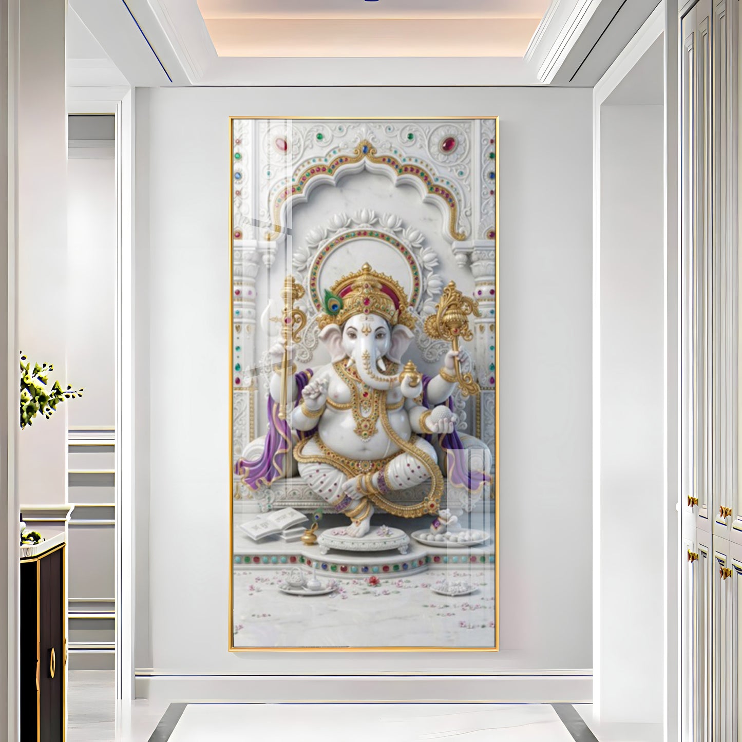 Lord Ganesha Ji Glass Finish Vertical Wall Art