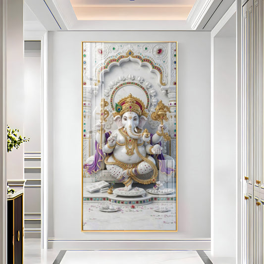 Lord Ganesha Ji Glass Finish Vertical Wall Art