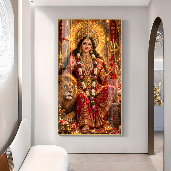 divine Sherawali Maa Glass Finish Vertical Wall Art