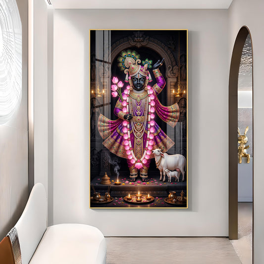 Lord Shrinath Ji Glass Finish Vertical Wall Art