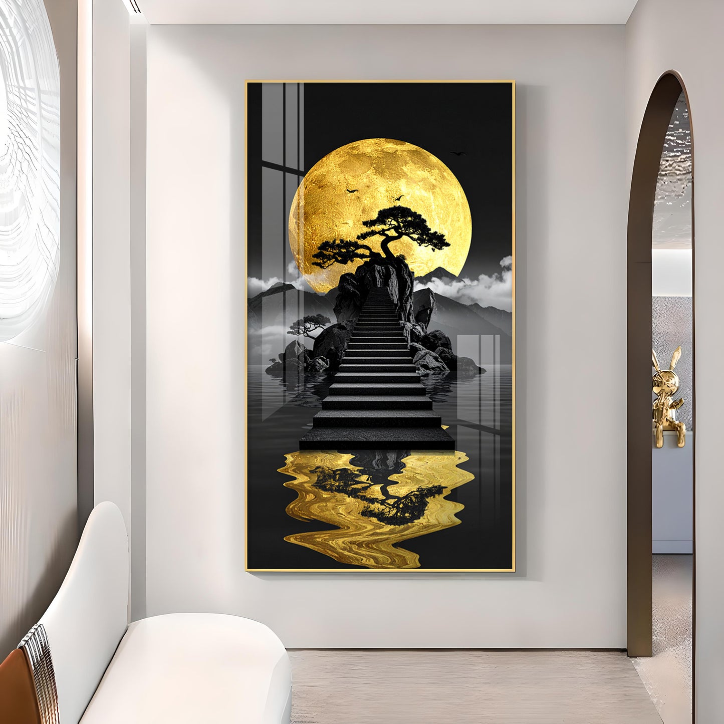 Stairway To The Moon Glass Finish Vertical Wall Art