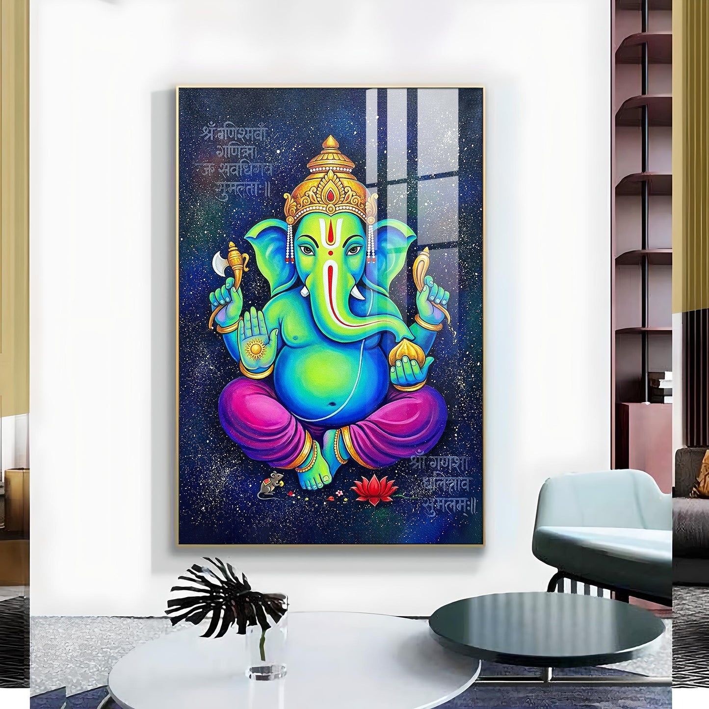 Lord Vinayak Glass Finish Vertical Wall Art