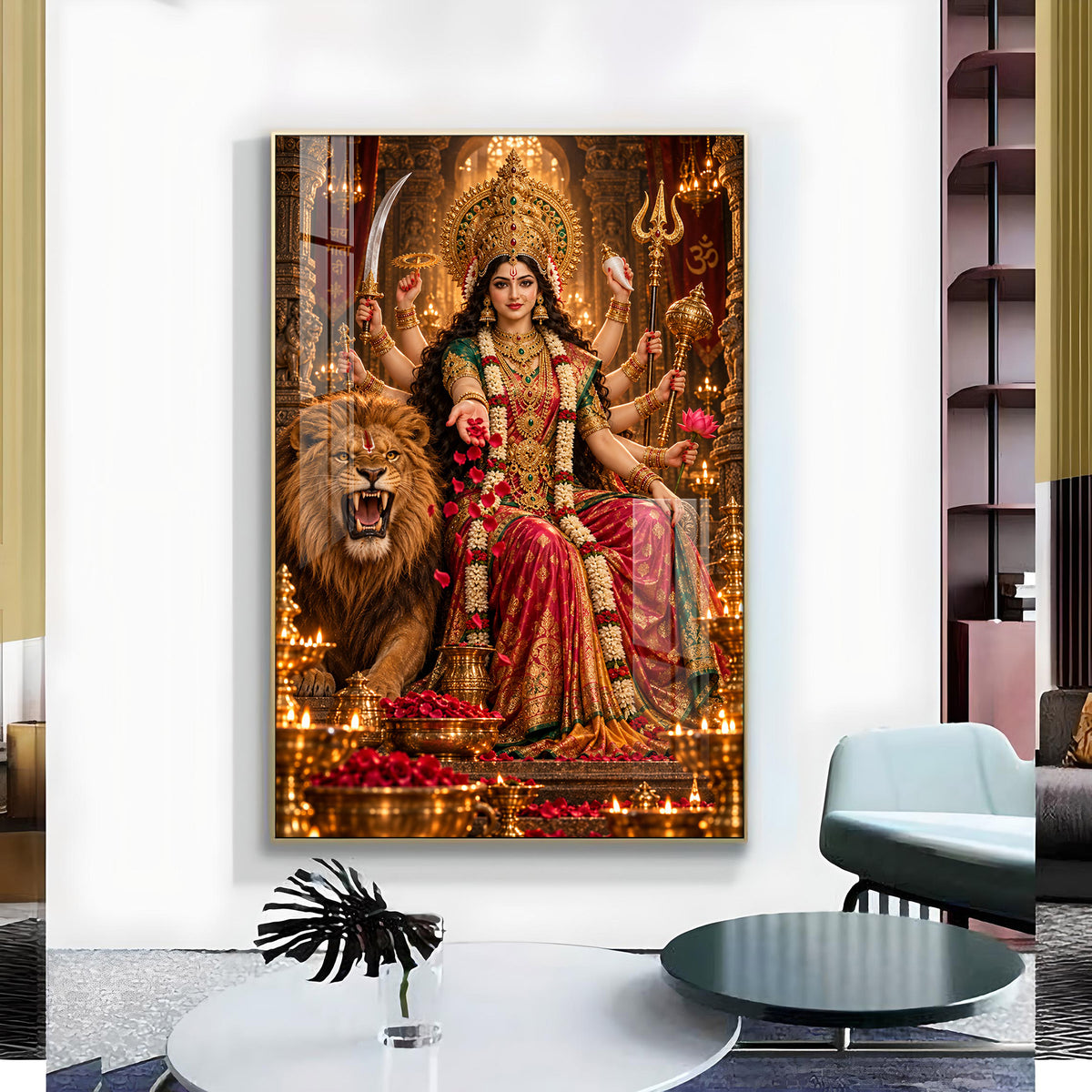 Maa Siddhidatri Glass Finish Vertical Wall Art