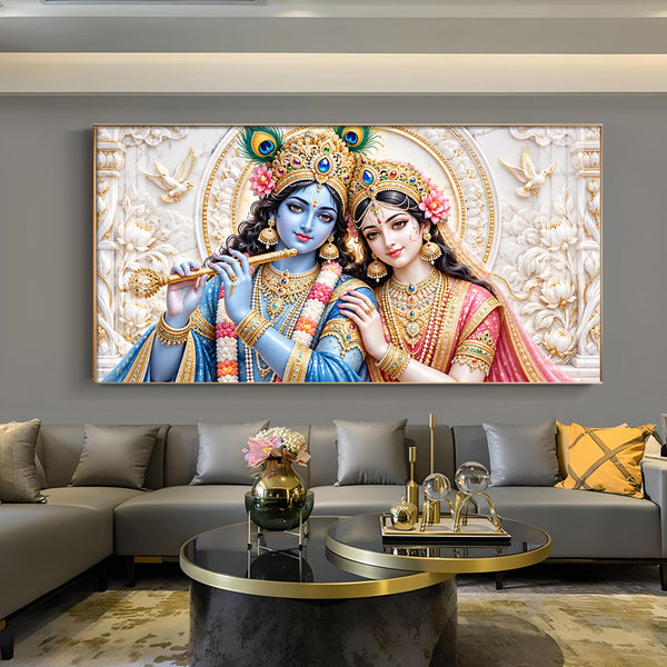 Krishna Radha Glass Finish Horizontal Wall Art