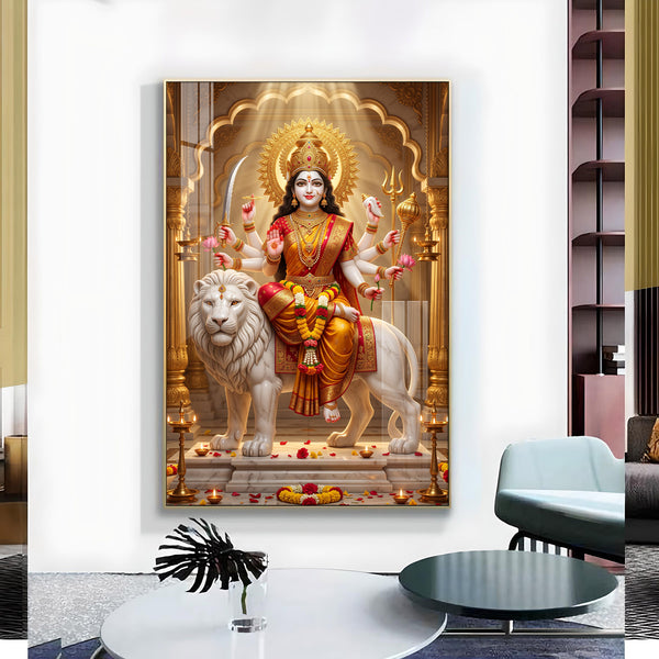 Goddess Durga Mata Glass Finish Vertical Wall Art