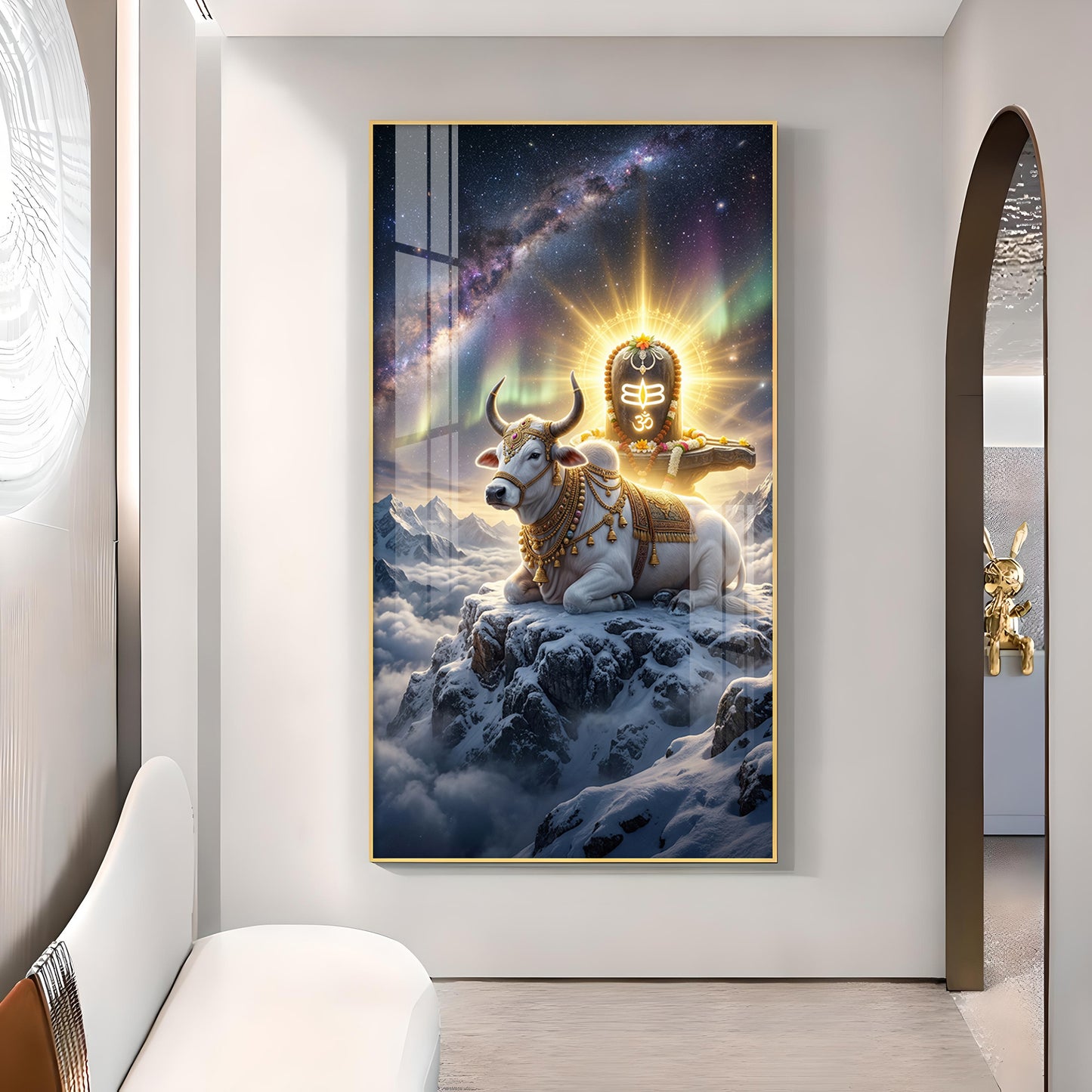 Mahadev With Nandi Glass Finish Vertical Wall Art