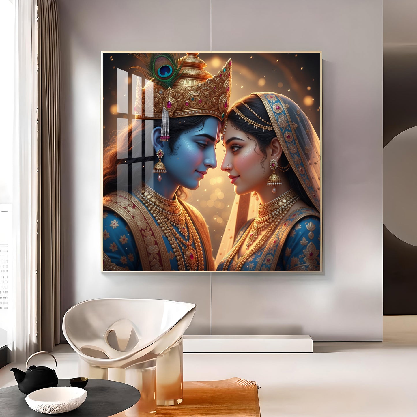 Divine Lord Radha and Krishna Glass Finish Square Wall Art