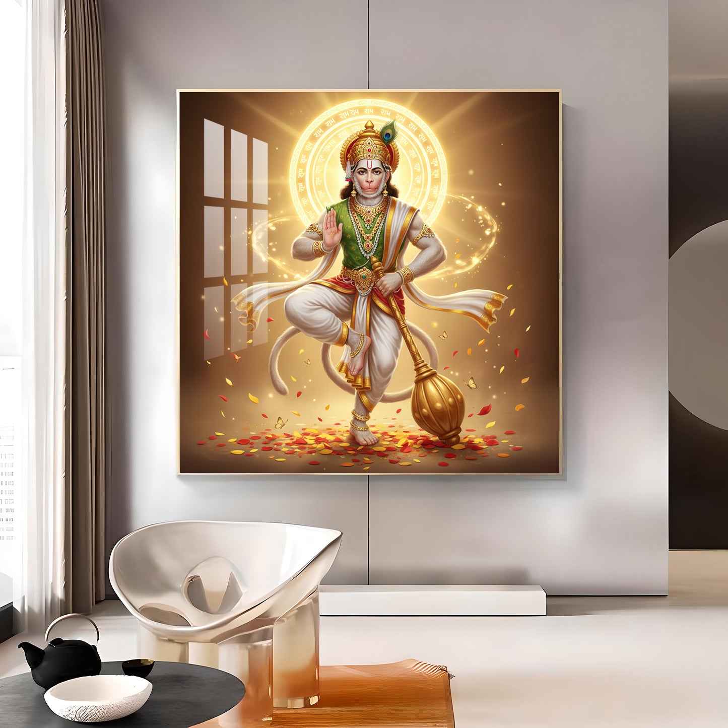 God Hanuman Ji Glass Finish Square Wall Art