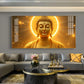 Divine Golden Buddha Glass Finish Horizontal Wall Art