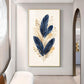Blue & Metallic Gold Feathers Glass Finish Vertical Wall Art