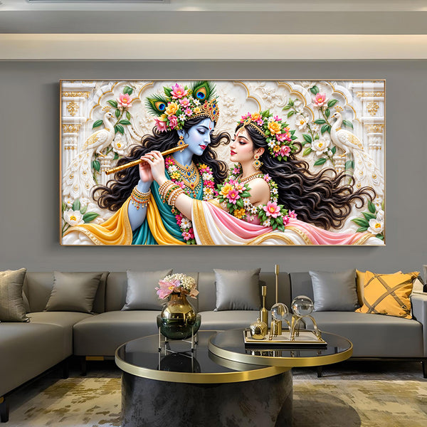 Sacred Radha Krishna Glass Finish Horizontal Wall Art