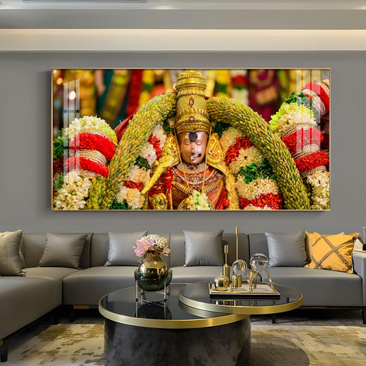 Goddess Meenakshi Amman Glass Finish Horizontal Wall Art