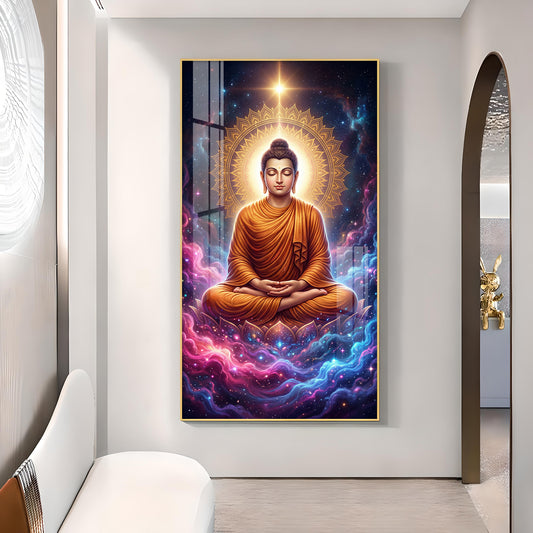 Lord Gautam Buddha Glass Finish Vertical Wall Art