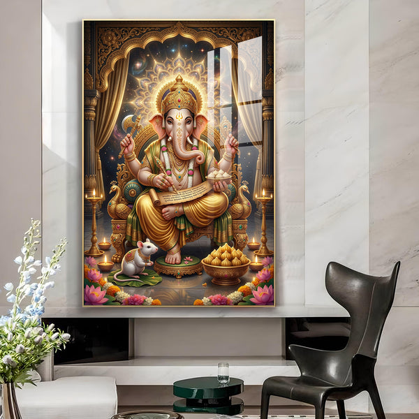 Jai Ganapathi Deva Glass Finish Vertical Wall Art