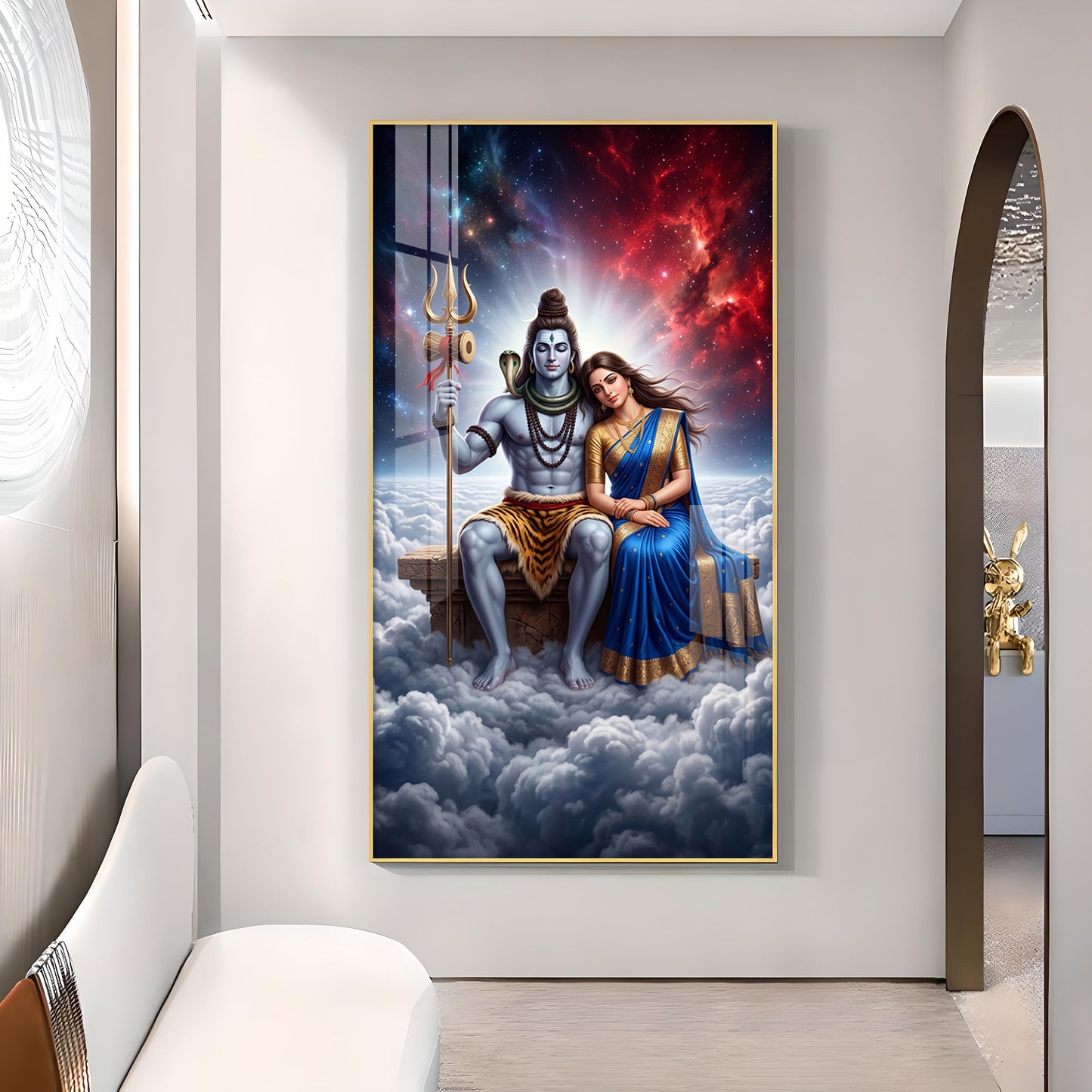 Hindu Deities Shiva & Parvati Glass Finish Vertical Wall Art