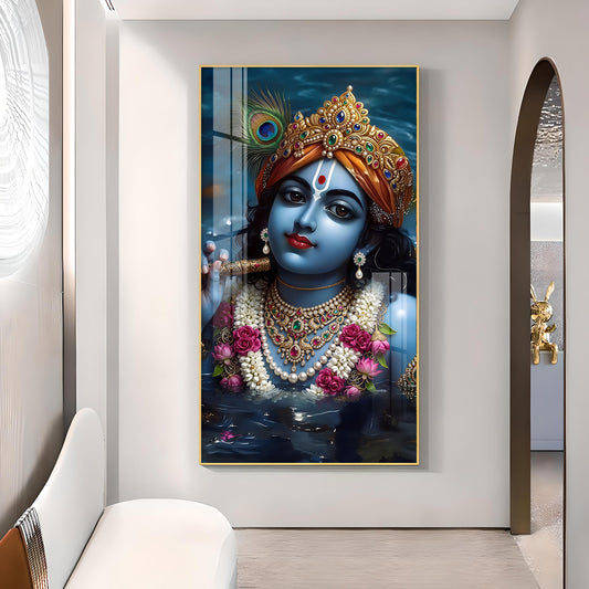 Shri Banke Bihari Glass Finish Vertical Wall Art