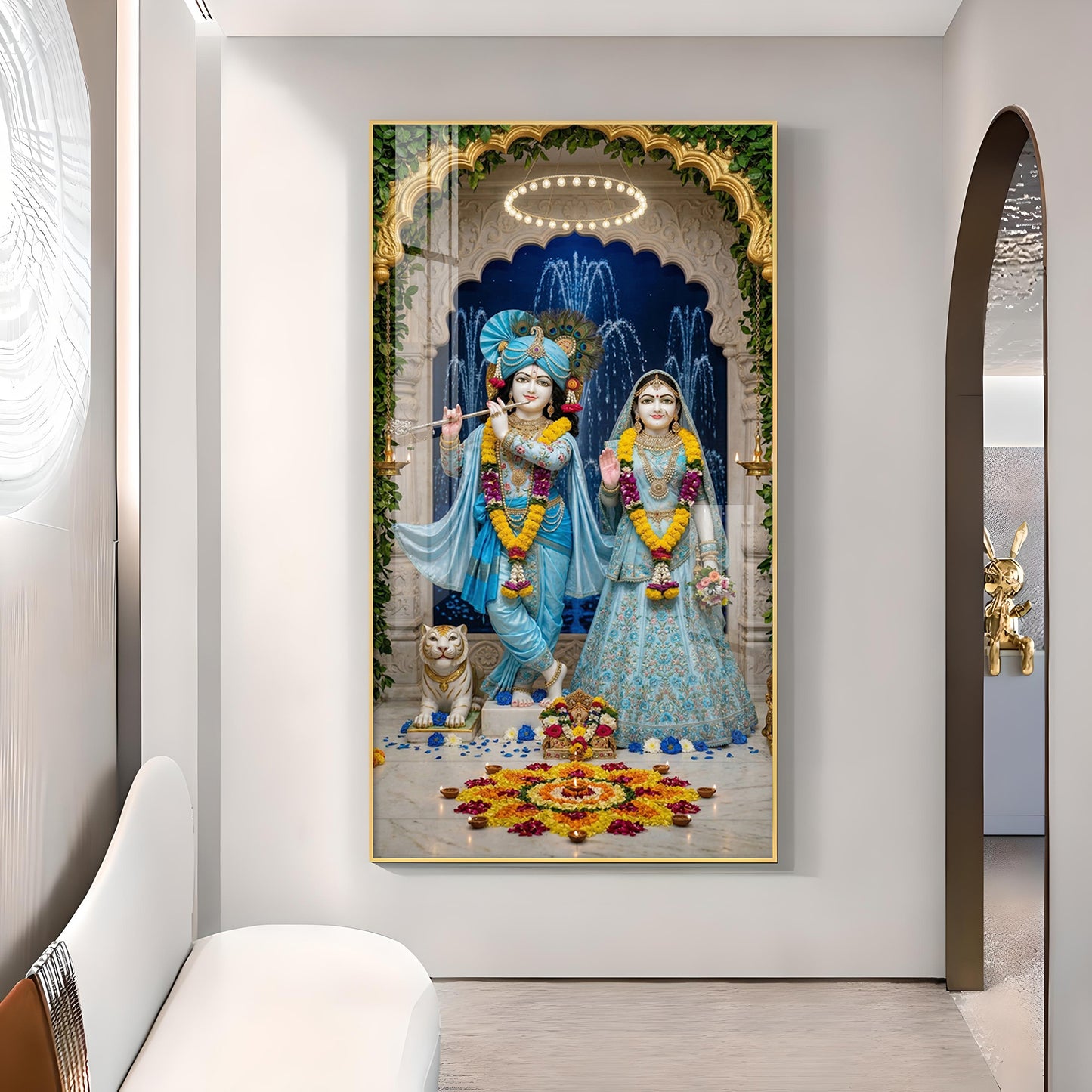 Radha & Krishna Masterpiece Glass Finish Vertical Wall Art