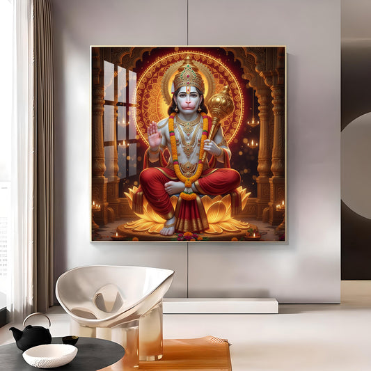 Ram Bhakt Hanuman Glass Finish Square Wall Art