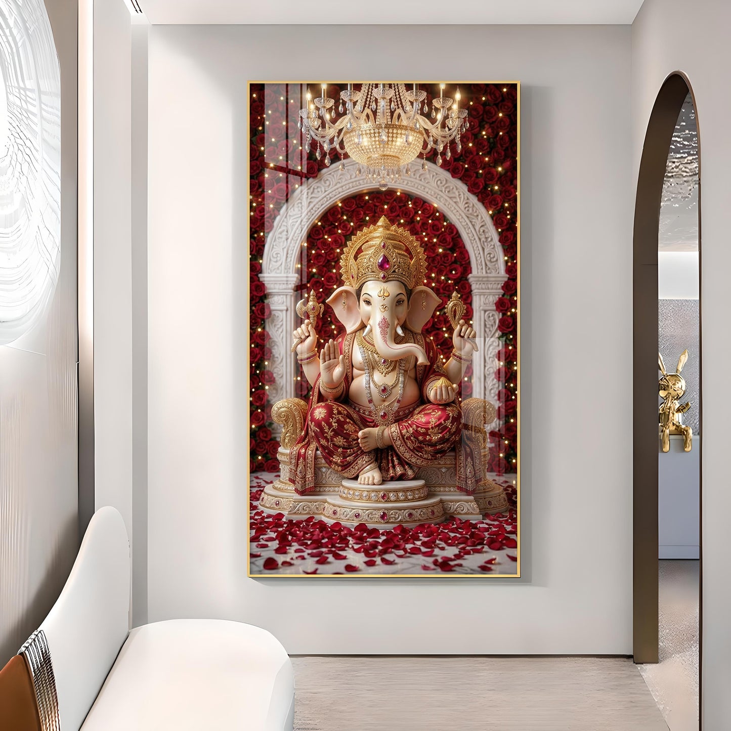 Divine Shree Ganesh Glass Finish Vertical Wall Art