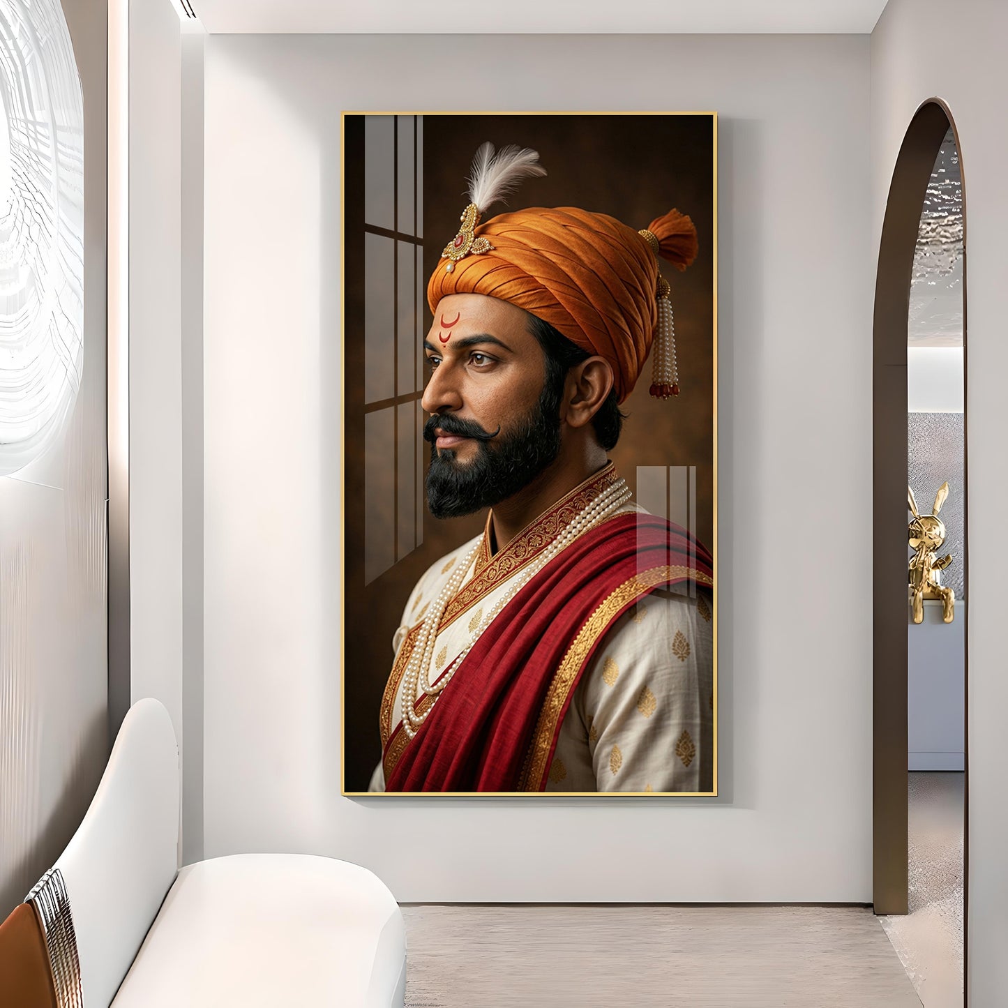 Maratha Chatrapati Shivaji Maharaj Glass Finish Vertical Wall Art