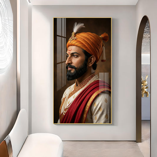 Maratha Chatrapati Shivaji Maharaj Glass Finish Vertical Wall Art