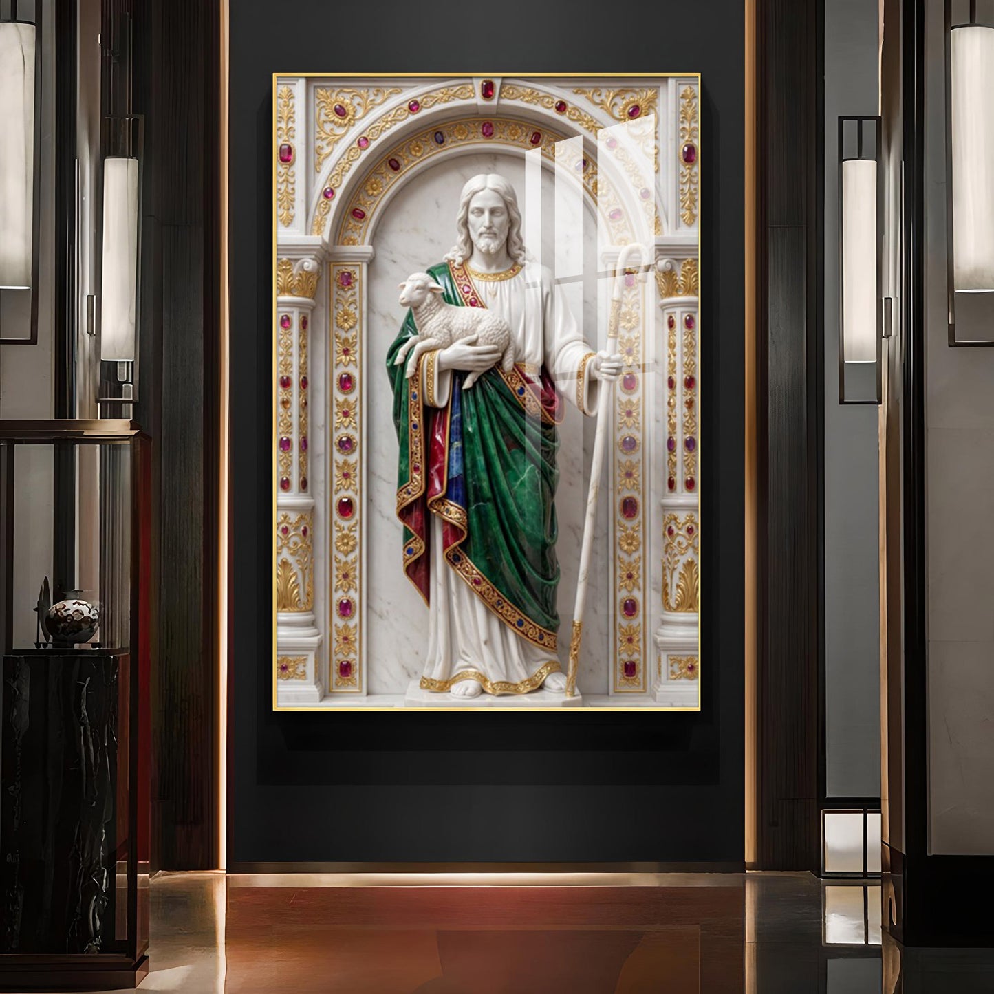 DIvine God jesus Glass Finish Vertical Wall Art