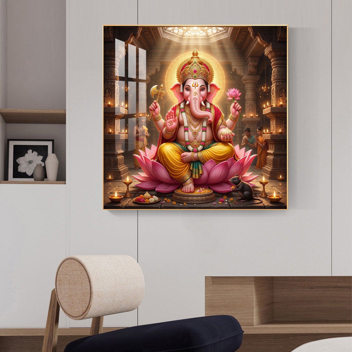 Ganapathi Glass Finish Square Wall Art