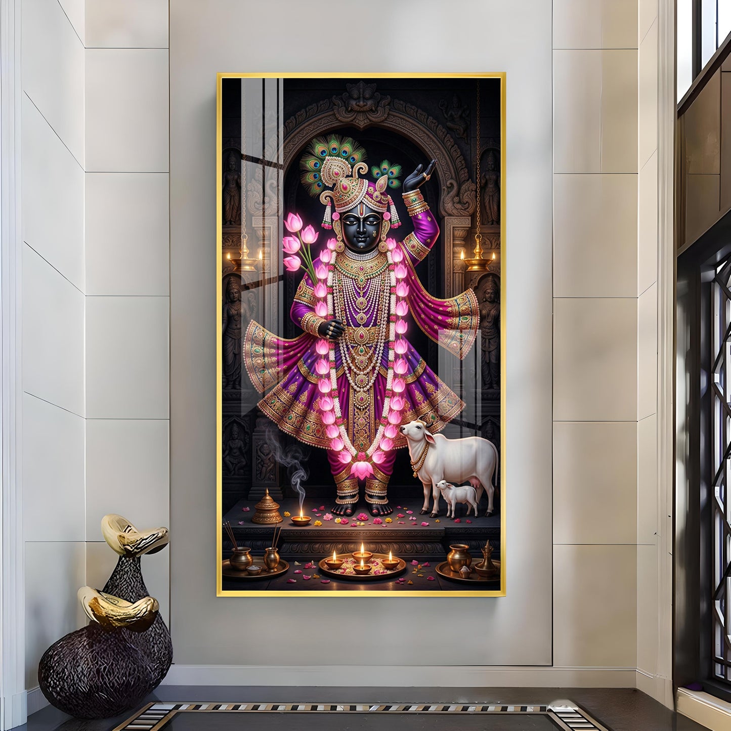 Lord Shrinath Ji Glass Finish Vertical Wall Art