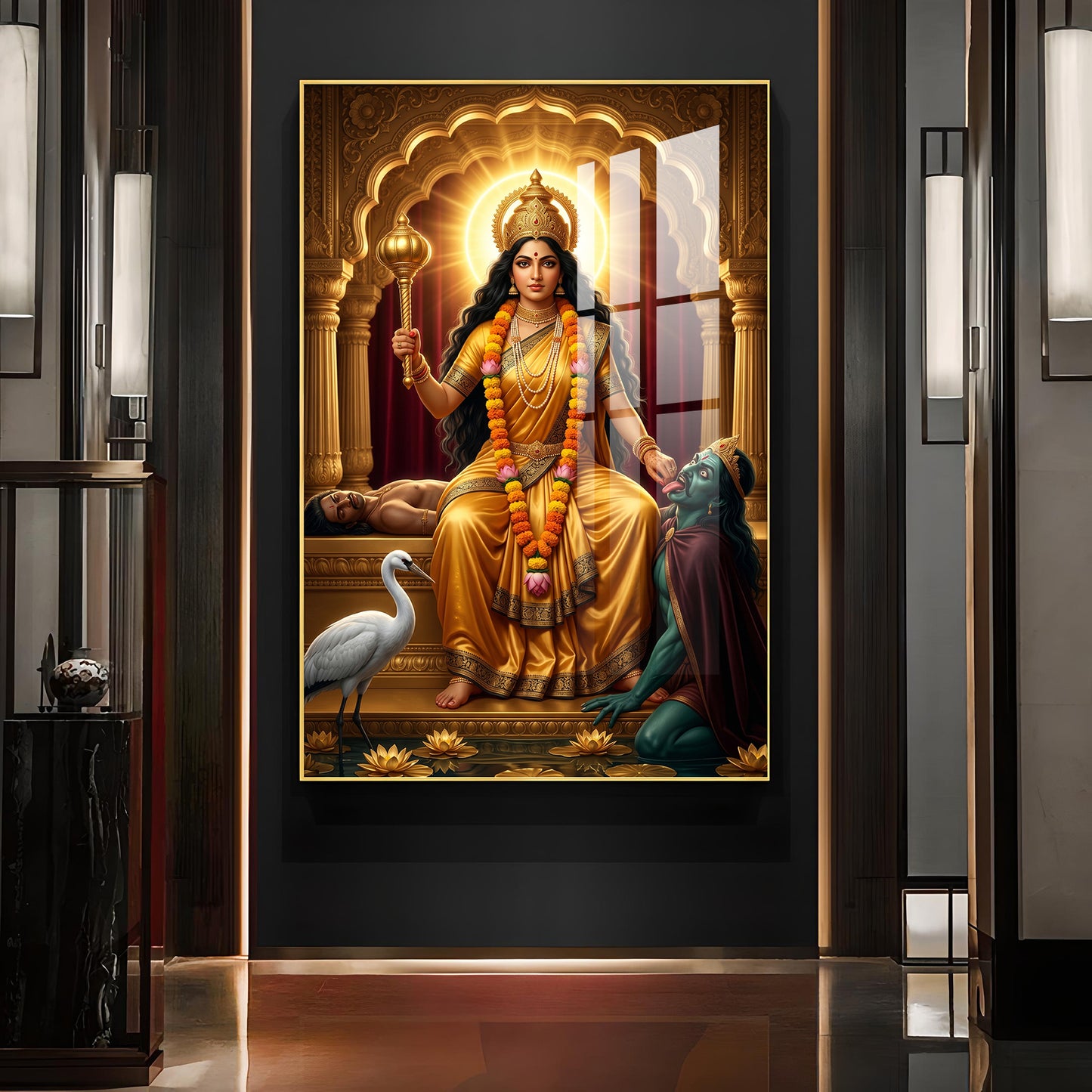 Goddess Baglamukhi Glass Finish Vertical Wall Art