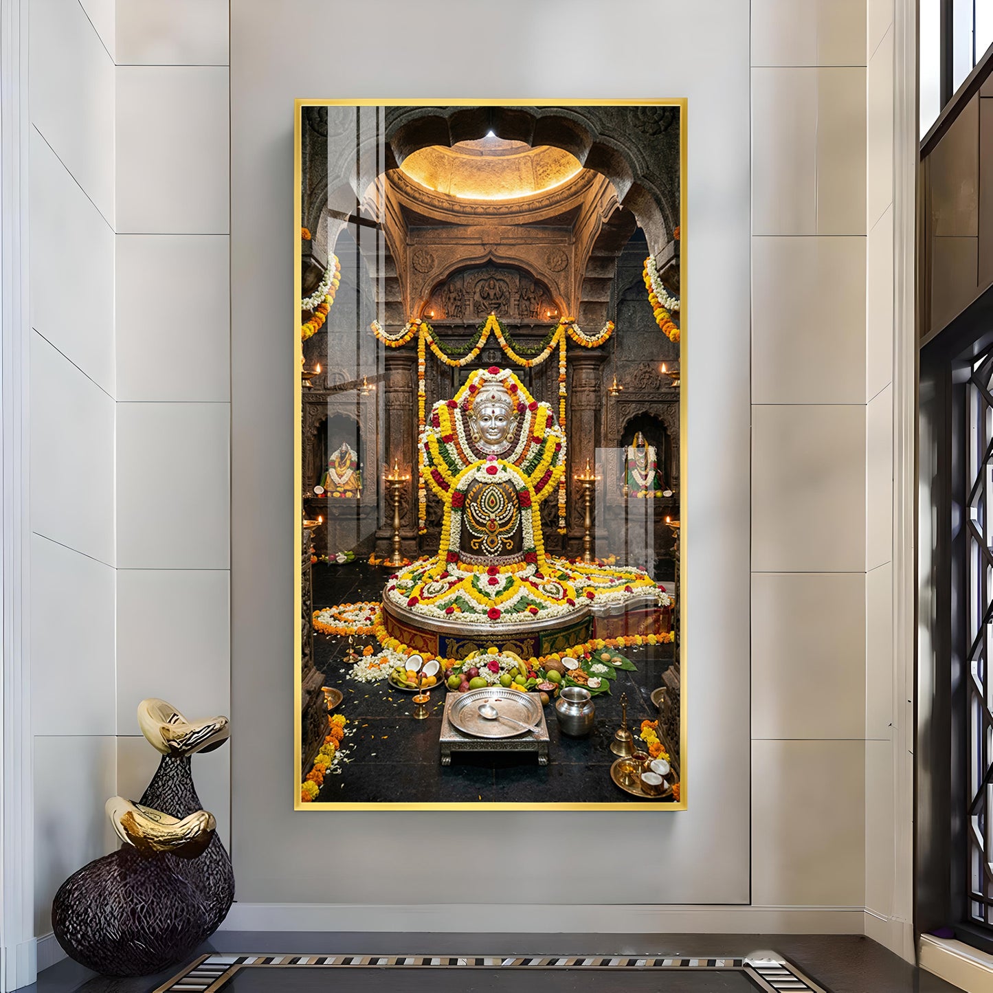 Divine Mallikarjuna Jyotirlinga Glass Finish Vertical Wall Art