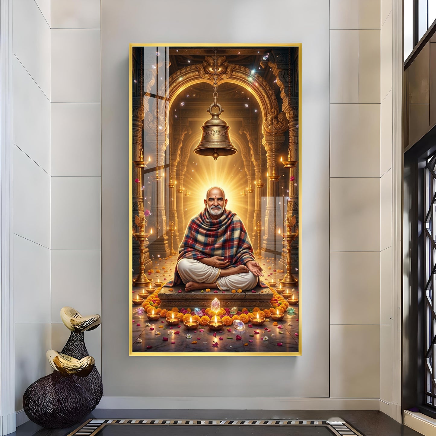 Baba Neemkaroli Glass Finish Vertical Wall Art