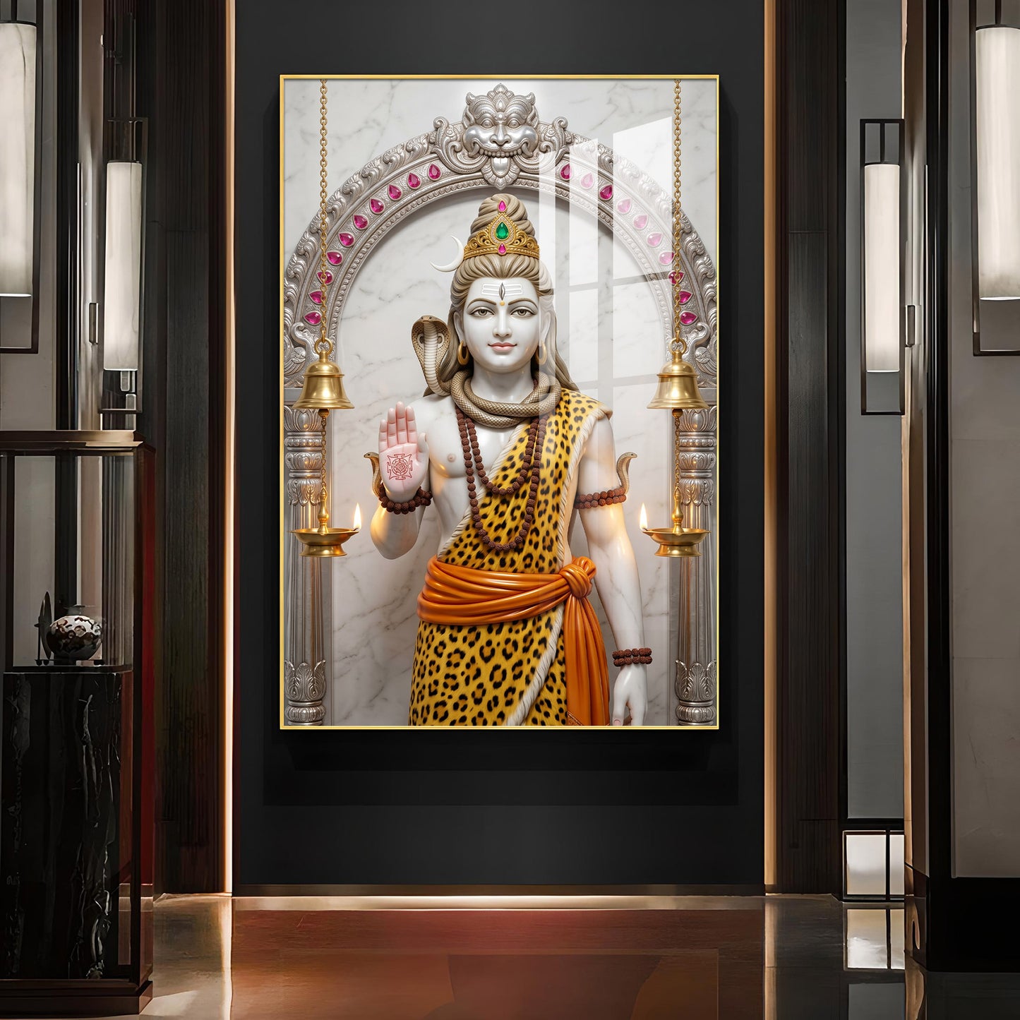 Lord Shiva In A Serene Pose Glass Finish Vertical Wall Art