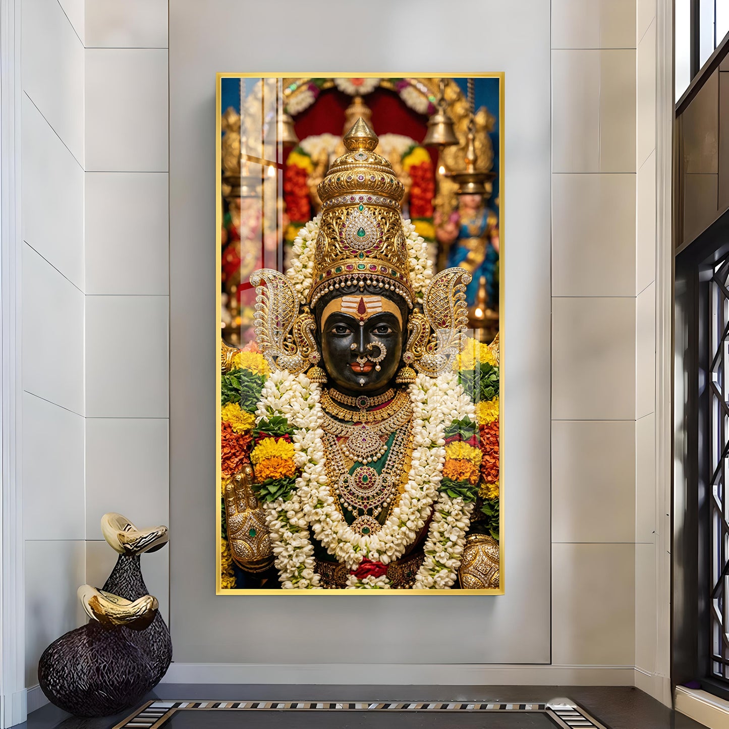 Goddess Chowdeshwari Amman Glass Finish Vertical Wall Art