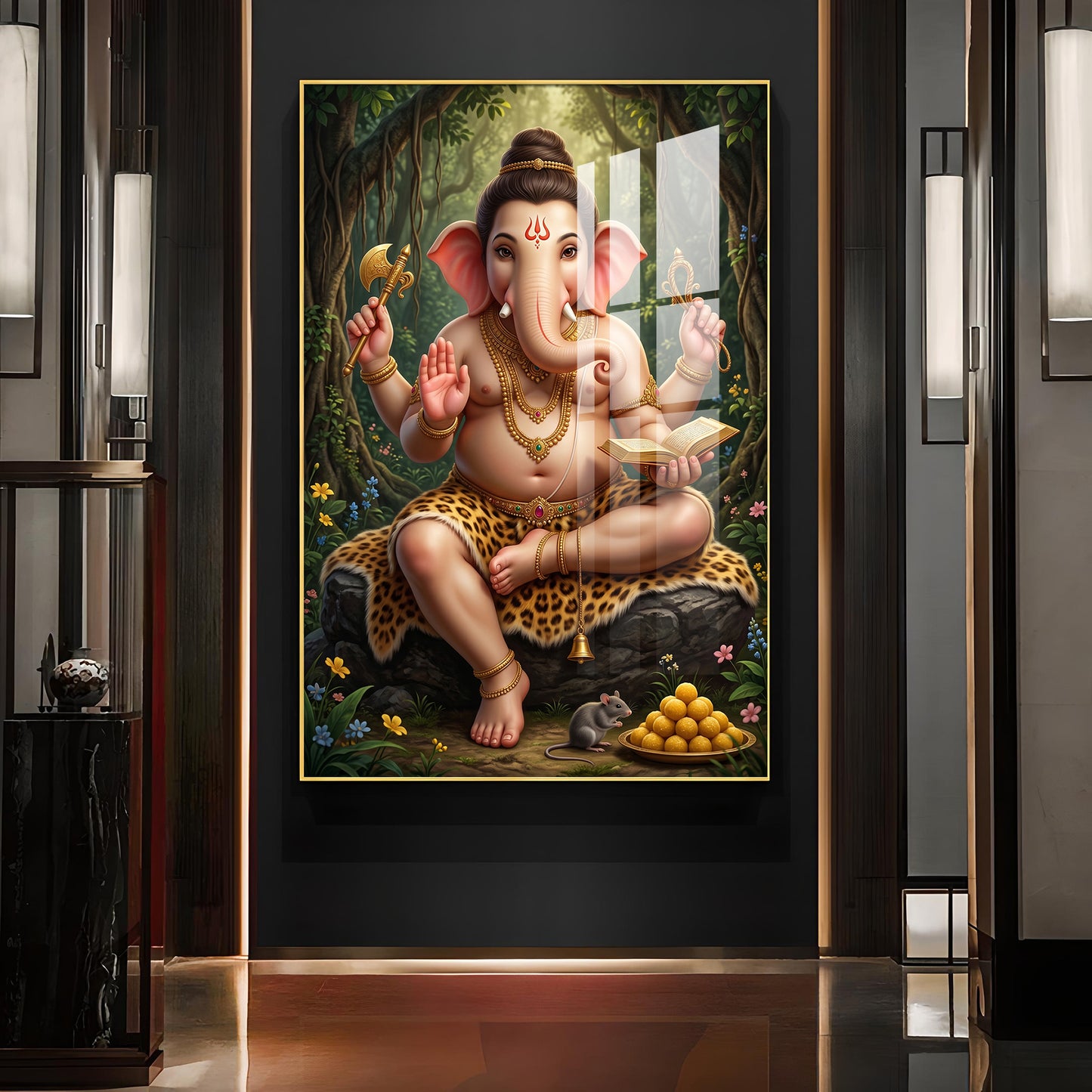 God Vighnaharta Glass Finish Vertical Wall Art