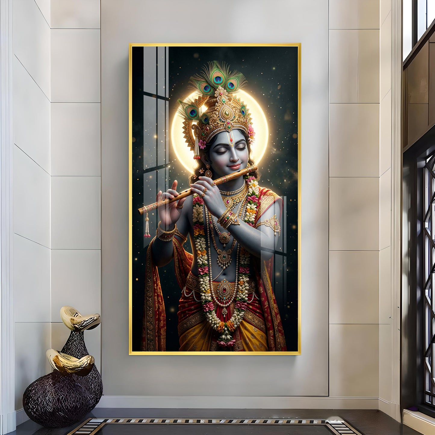 Divine Hare Krishna Glass Finish Vertical Wall Art