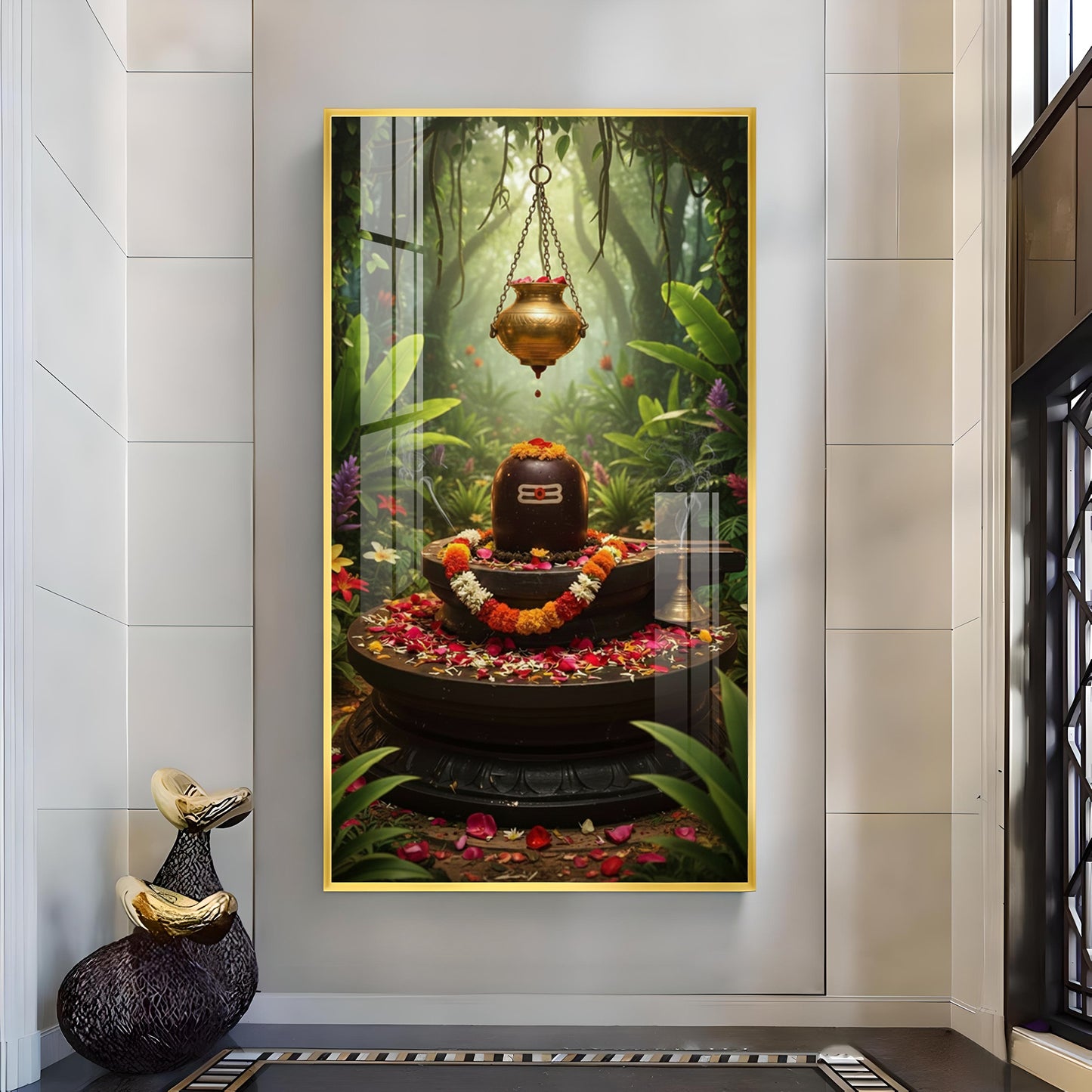 Shiv Shankar Glass Finish Vertical Wall Art