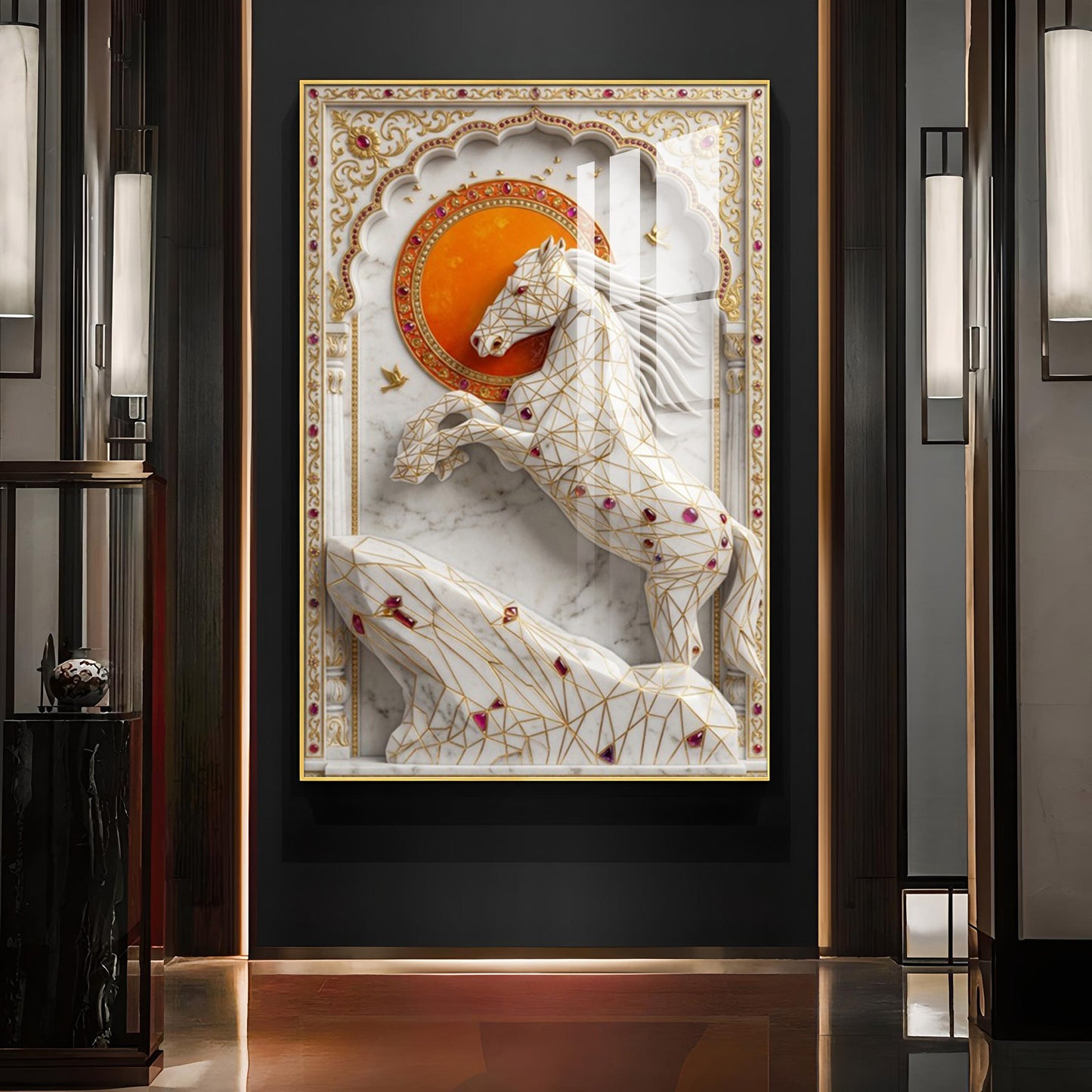 The Sacred Horse Glass Finish Vertical Wall Art