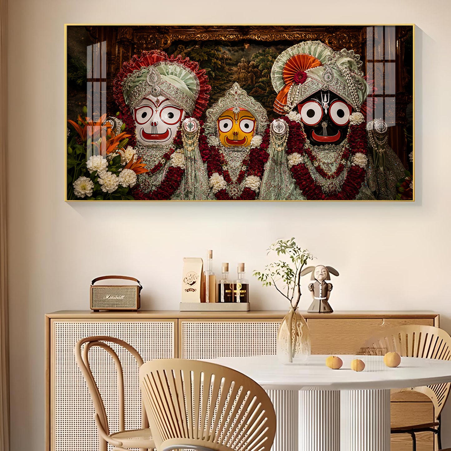 Lord Jagannath, Balabhadra, & Subhadra Glass Finish Horizontal Wall Art