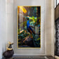 Peacock Perch Glass Finish Vertical Wall Art